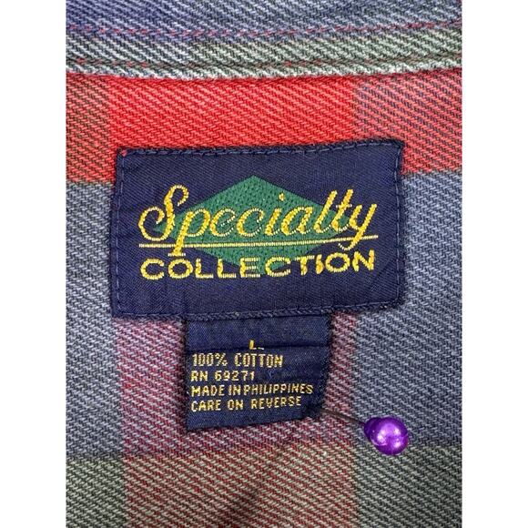 Specialty Collection Mens Large Plaid Button Down Shirt Red Blue Green - Picture 12 of 12